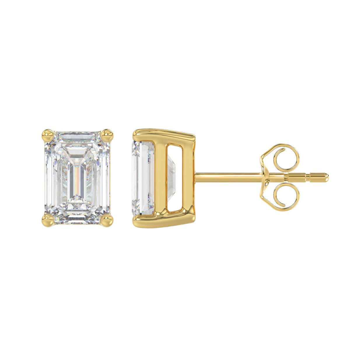 Lab Diamond 4-Prong Emerald Cut Stud Earring 10K Yellow Gold - 10K Yellow Gold - 4ct