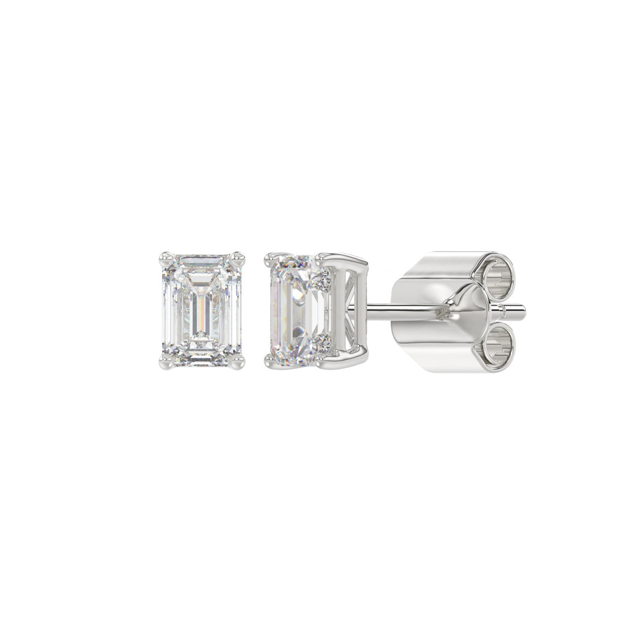 Lab Diamond 4-Prong Emerald Cut Stud Earring 10K White Gold - 10K White Gold - 1ct