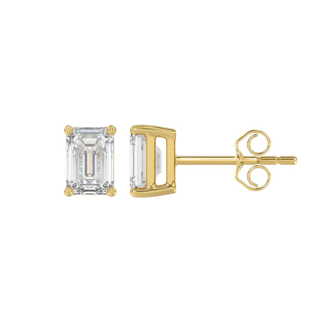 Lab Diamond 4-Prong Emerald Cut Stud Earring 14K Yellow Gold - 14K Yellow Gold - 1.5ct