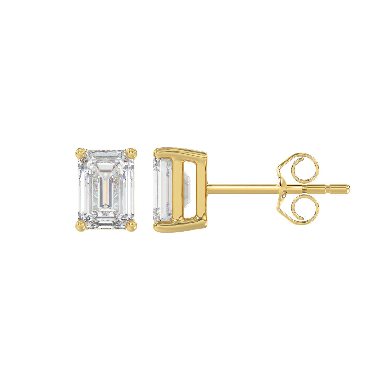 Lab Diamond 4-Prong Emerald Cut Stud Earring 14K Yellow Gold - 14K Yellow Gold - 1.5ct