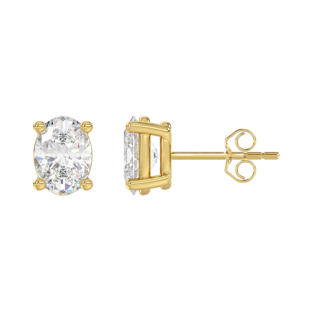 Lab Diamond 4-Prong Oval Stud Earring 10K Yellow Gold - 10K Yellow Gold - 4ct