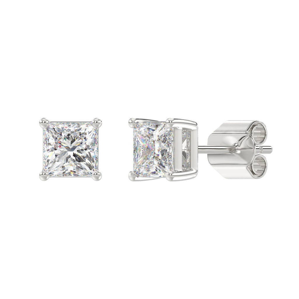 Lab Diamond 4-Prong Princess Stud Earring 10K White Gold - 10K White Gold - 2.5ct