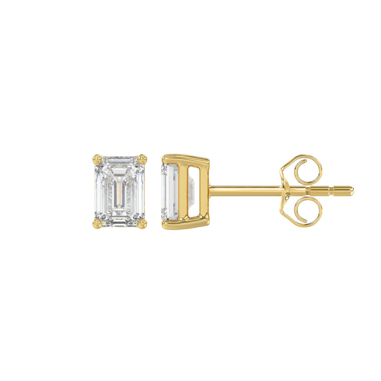 Lab Diamond 4-Prong Emerald Cut Stud Earring 14K Yellow Gold - 14K Yellow Gold - 1ct