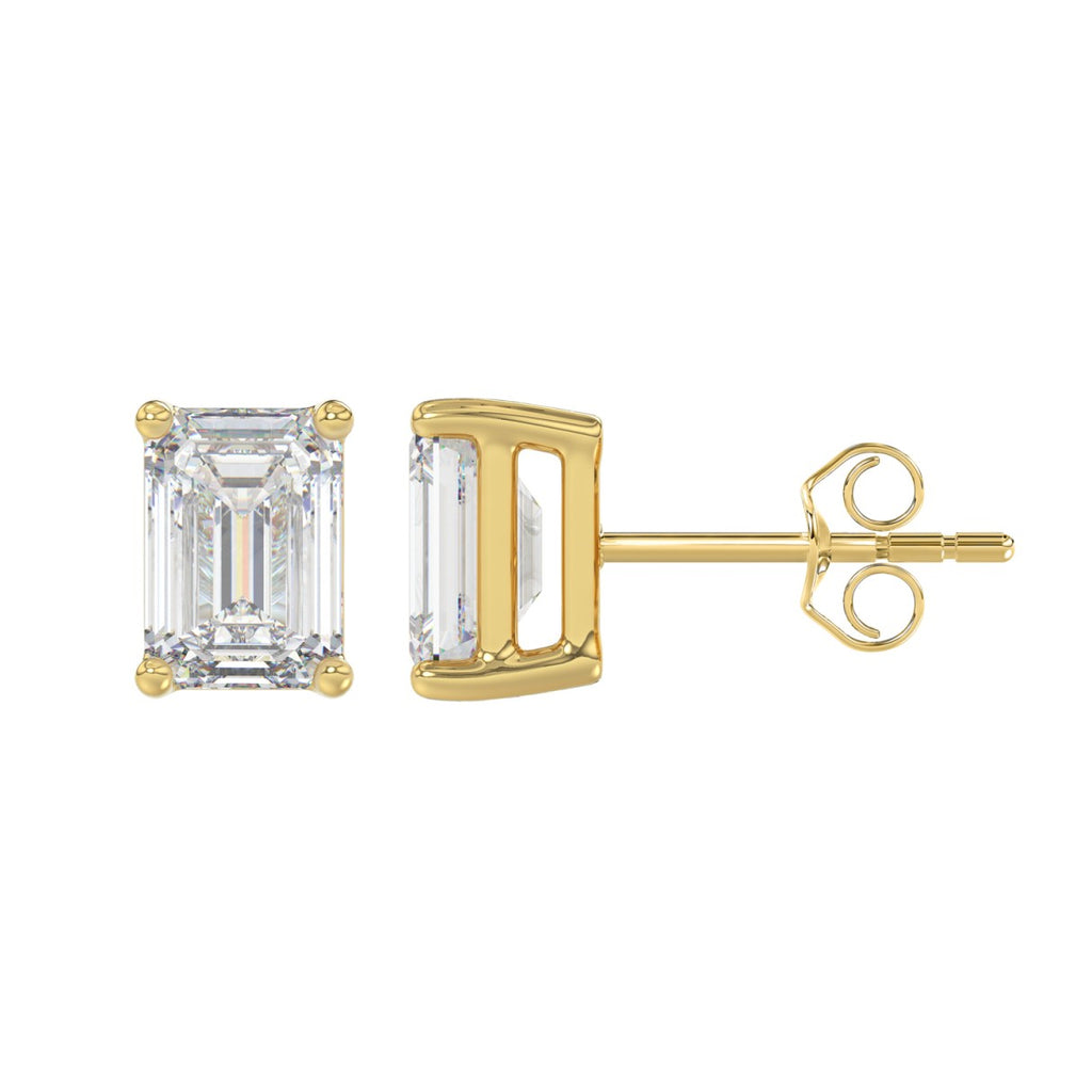 Lab Diamond 4-Prong Emerald Cut Stud Earring 10K Yellow Gold - 10K Yellow Gold - 3ct