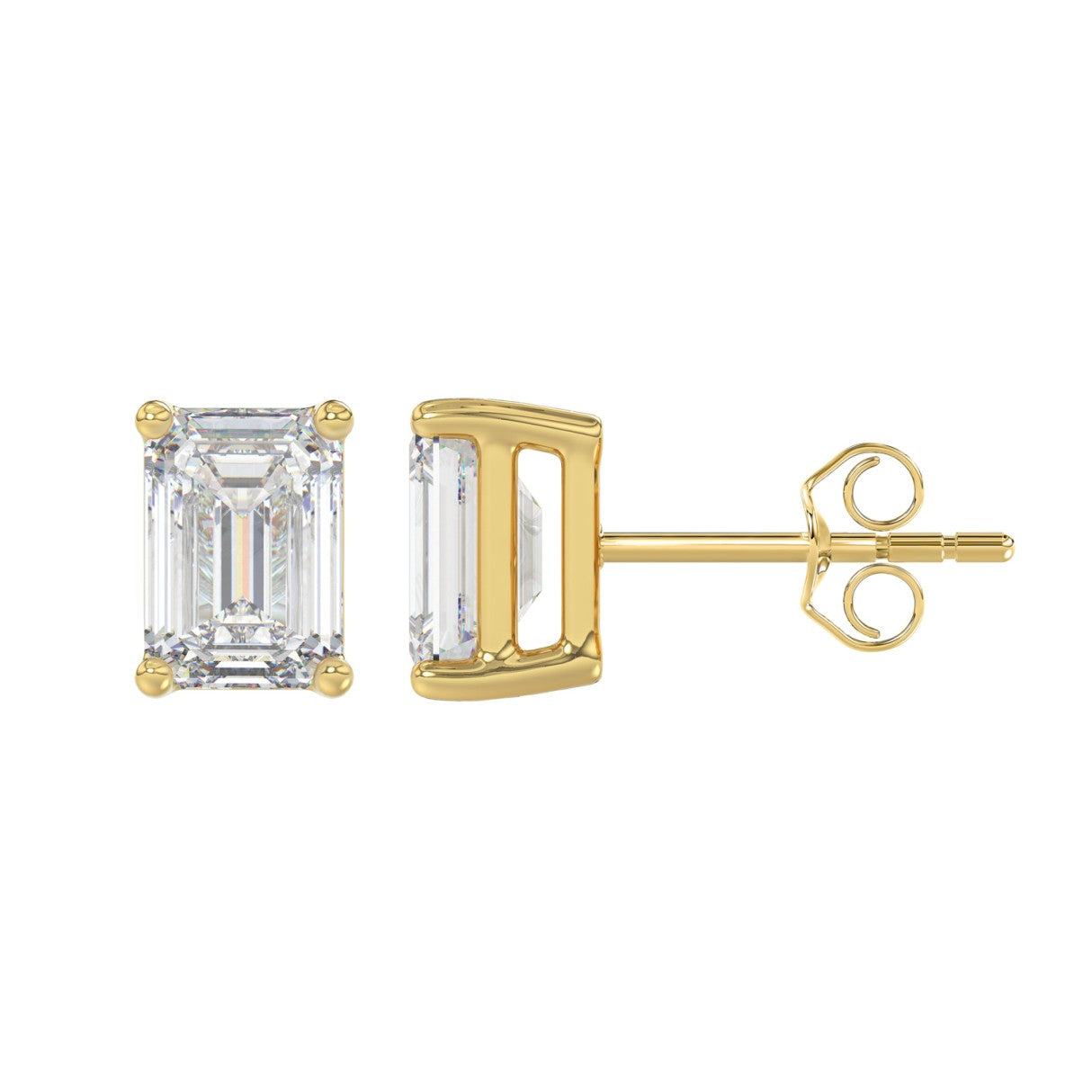 Lab Diamond 4-Prong Emerald Cut Stud Earring 10K Yellow Gold - 10K Yellow Gold - 3ct