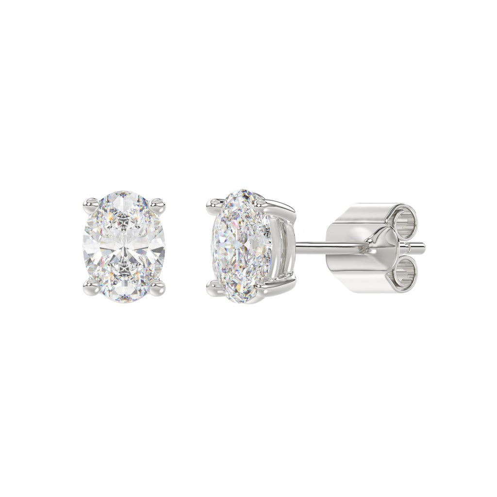 Lab Diamond 4-Prong Oval Stud Earring 10K White Gold - 10K White Gold - 2ct