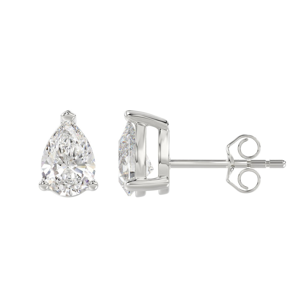 Lab Diamond 3-Prong Pear Stud Earring 14K White Gold - 14K White Gold - 2.5ct