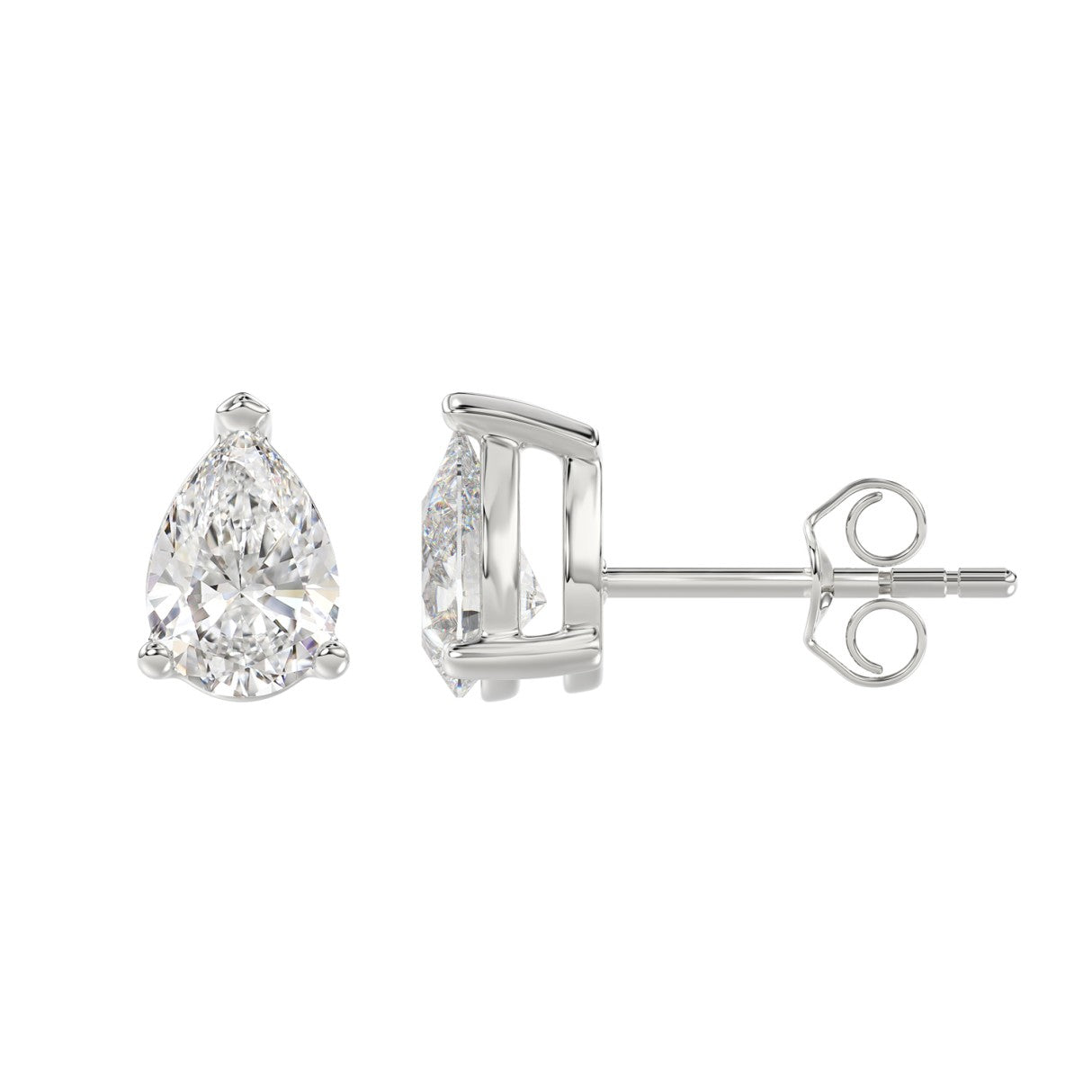 Lab Diamond 3-Prong Pear Stud Earring 14K White Gold - 14K White Gold - 2.5ct