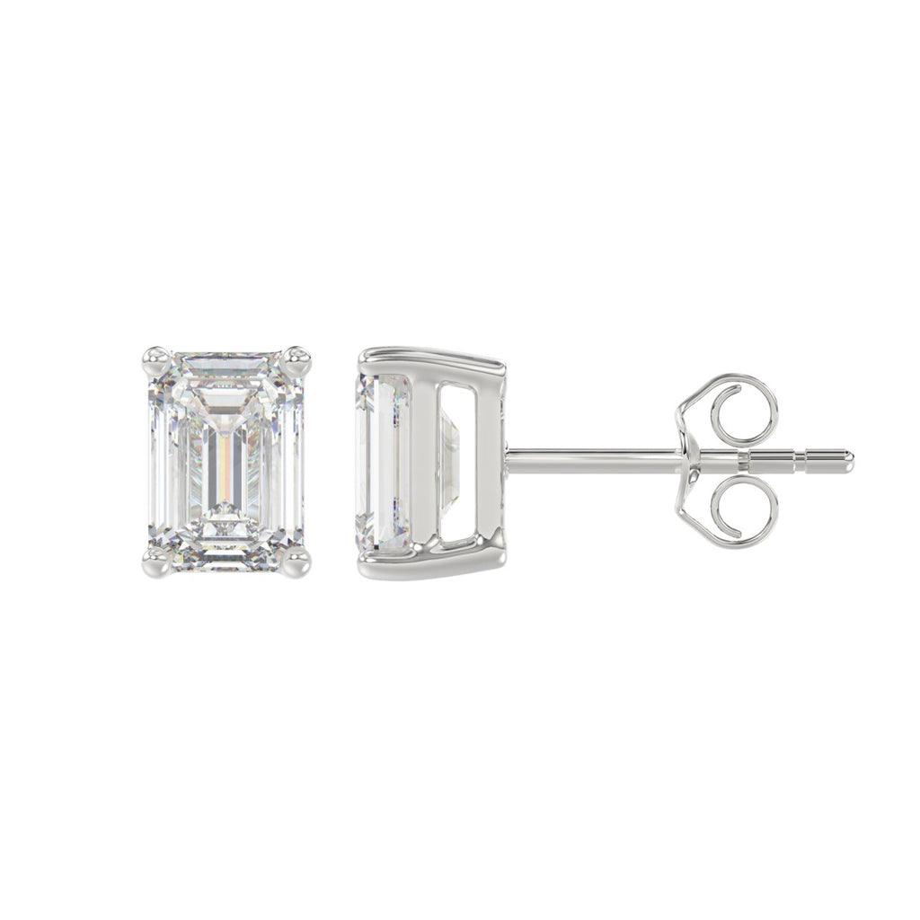 Lab Diamond 4-Prong Emerald Cut Stud Earring 10K White Gold - 10K White Gold - 2.5ct