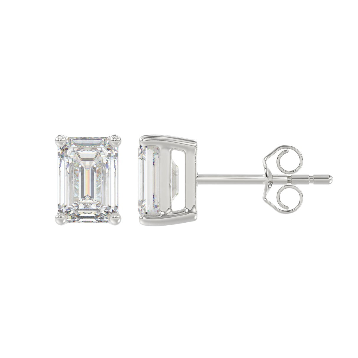Lab Diamond 4-Prong Emerald Cut Stud Earring 10K White Gold - 10K White Gold - 2.5ct