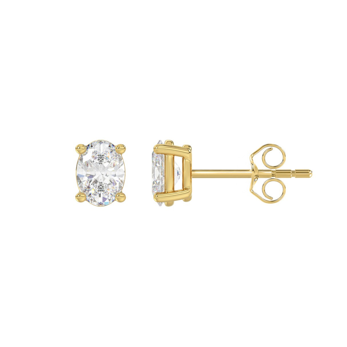 Lab Diamond 4-Prong Oval Stud Earring 14K Yellow Gold - 14K Yellow Gold - 1ct