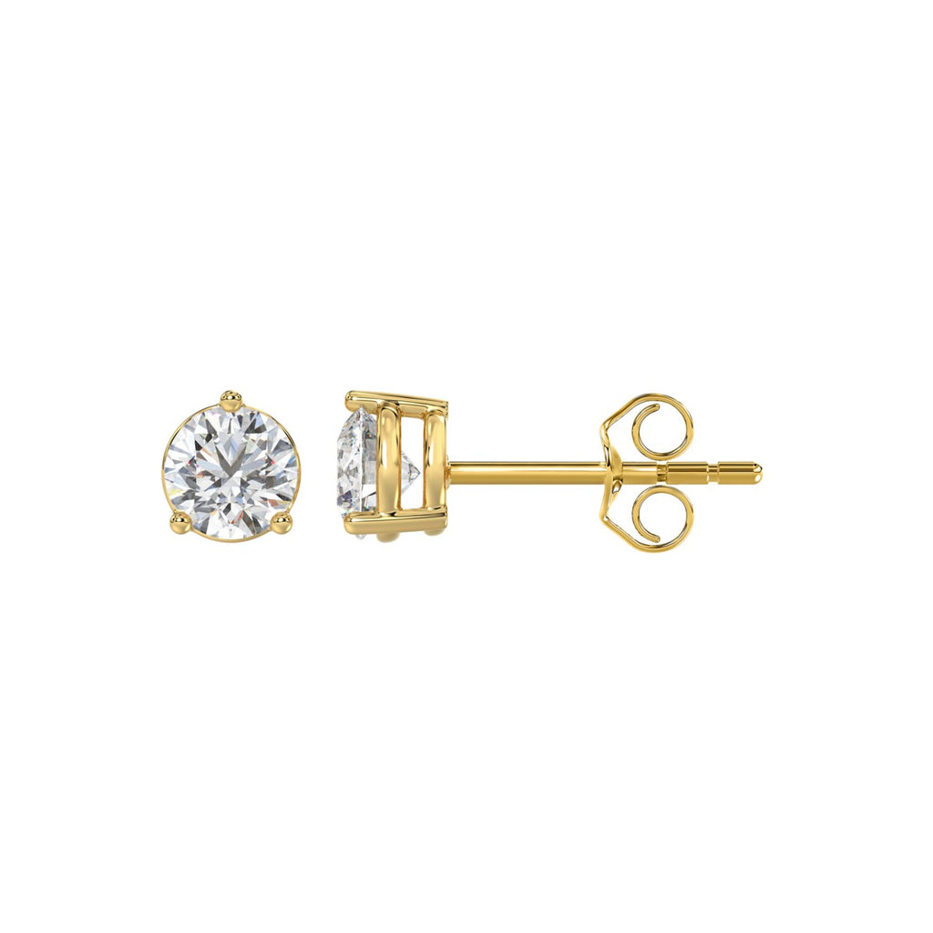 3 Prong Basket Pushback Stud Earrings - 14K Yellow Gold - 1ct