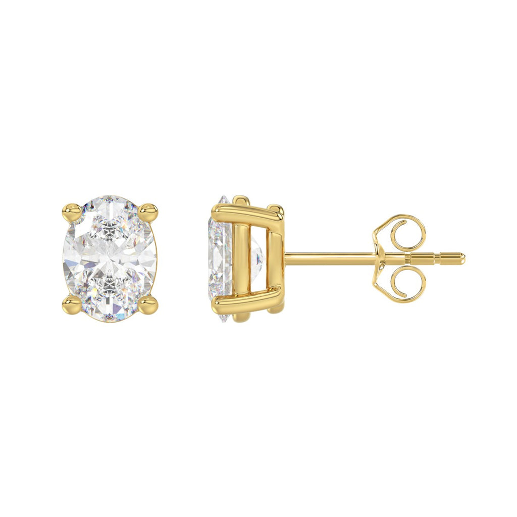 Lab Diamond 4-Prong Oval Stud Earring 10K Yellow Gold - 10K Yellow Gold - 3ct