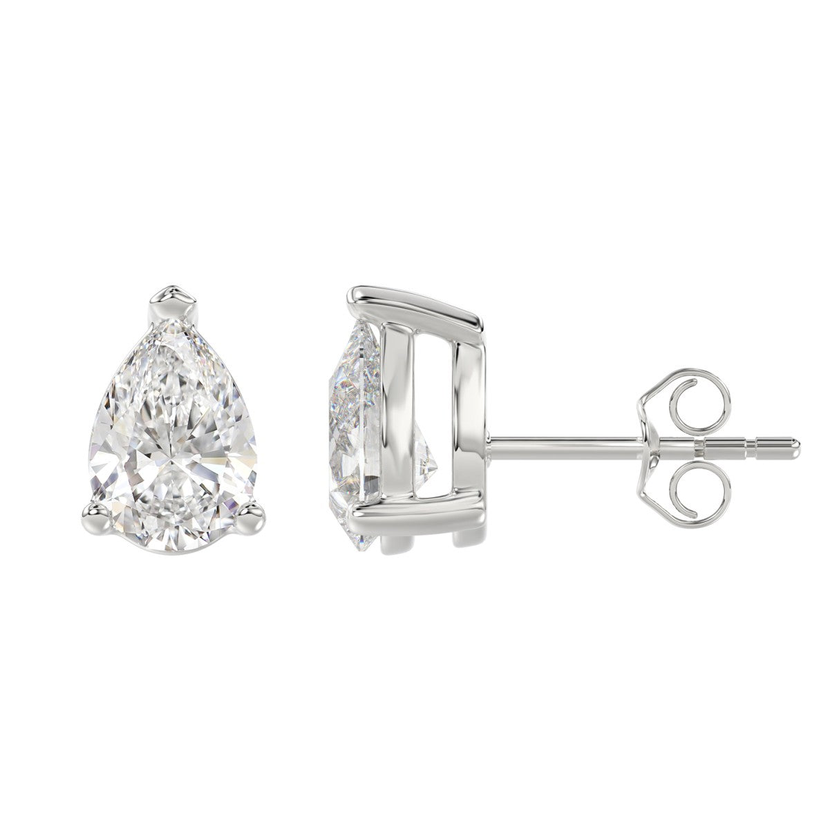 Lab Diamond 3-Prong Pear Stud Earring 14K White Gold - 14K White Gold - 4ct