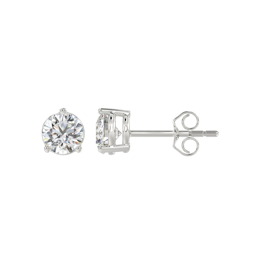 3 Prong Basket Pushback Stud Earrings - 14K White Gold - 1.5ct