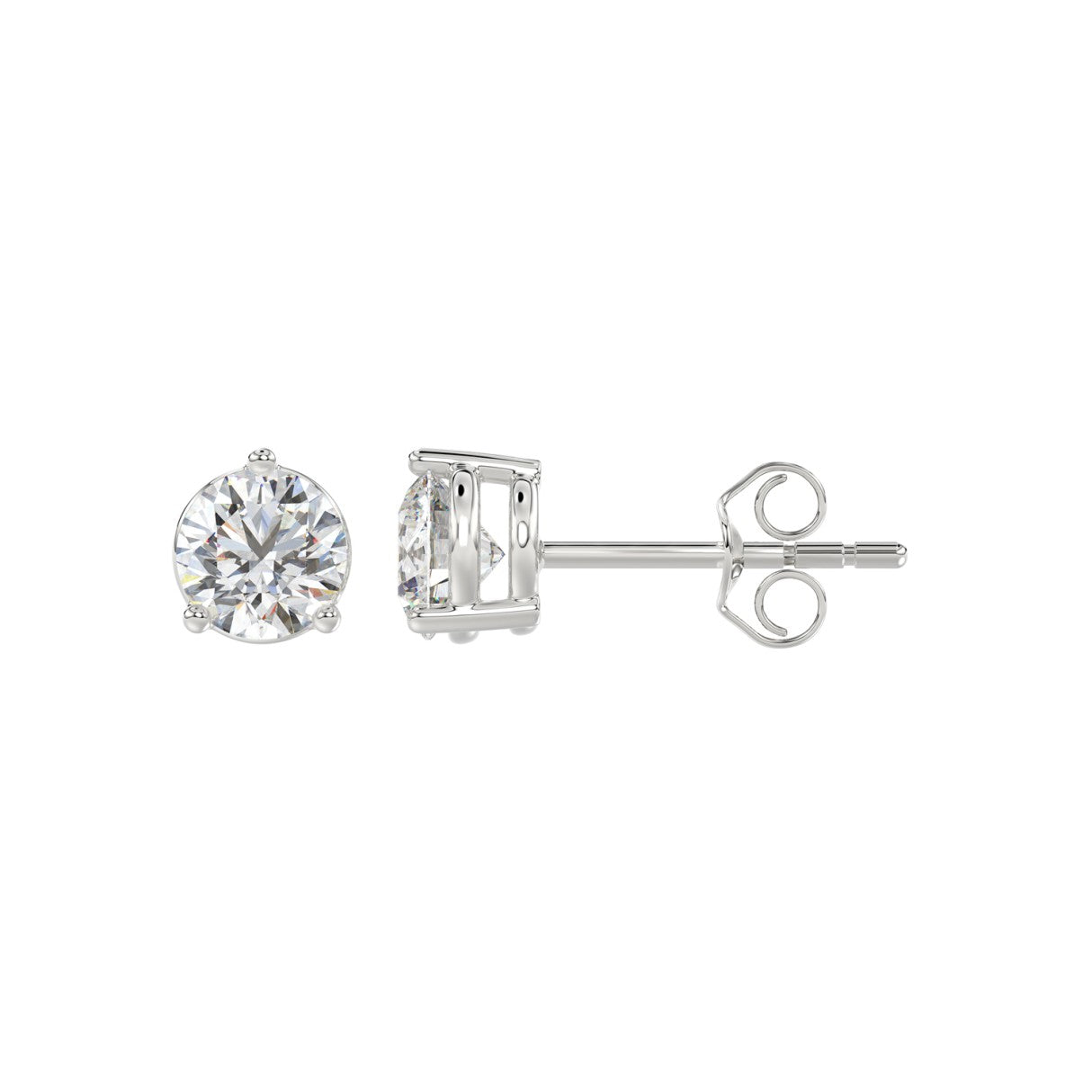 3 Prong Basket Pushback Stud Earrings - 14K White Gold - 1.5ct