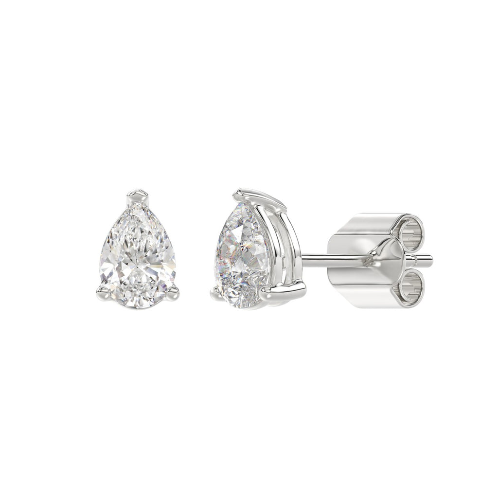 Lab Diamond 3-Prong Pear Stud Earring 14K White Gold - 14K White Gold - 1.5ct