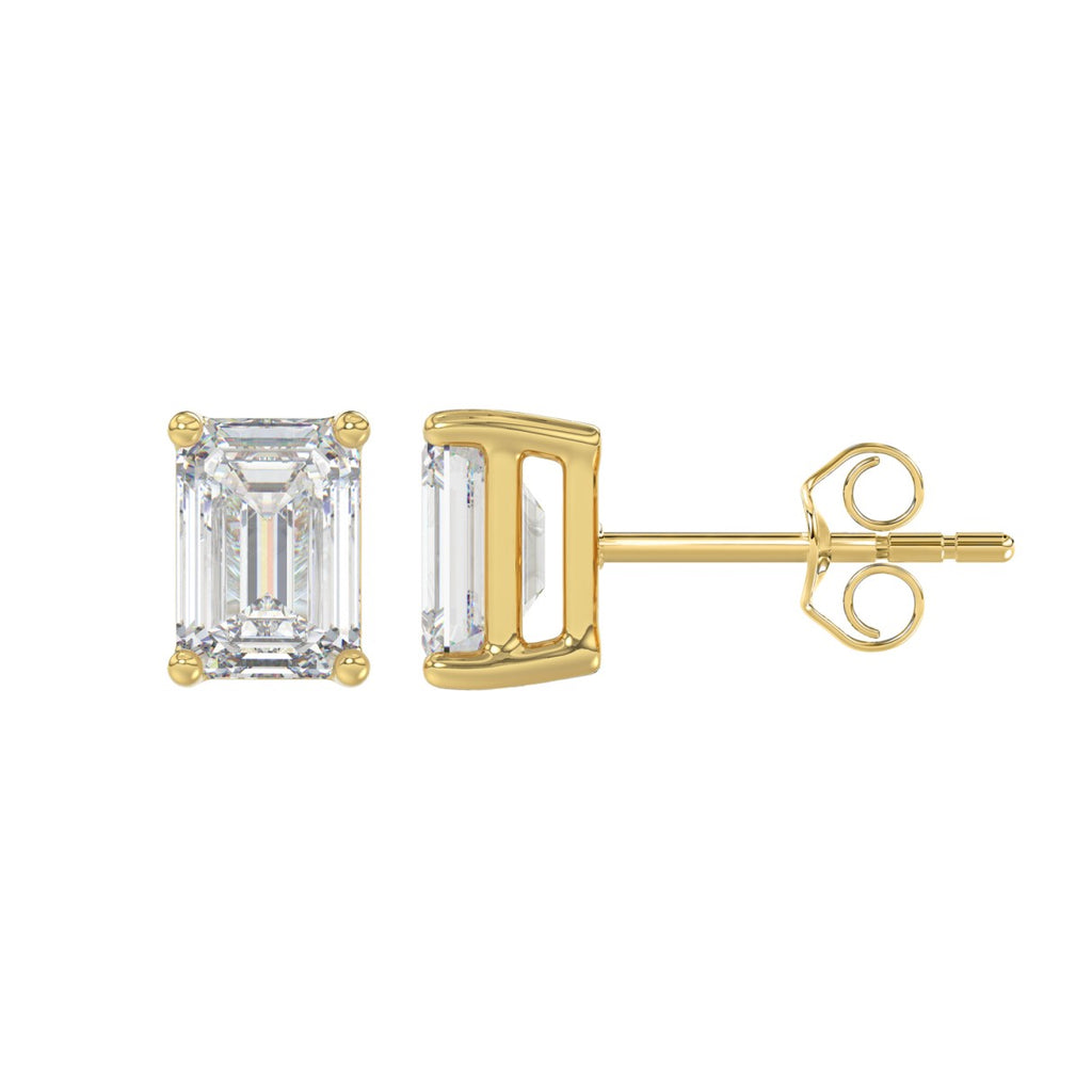 Lab Diamond 4-Prong Emerald Cut Stud Earring 10K Yellow Gold - 10K Yellow Gold - 2.5ct