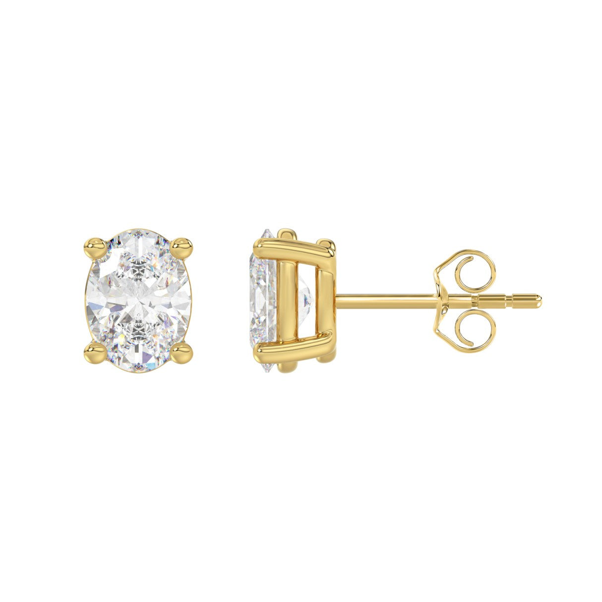 Lab Diamond 4-Prong Oval Stud Earring 10K Yellow Gold - 10K Yellow Gold - 2.5ct