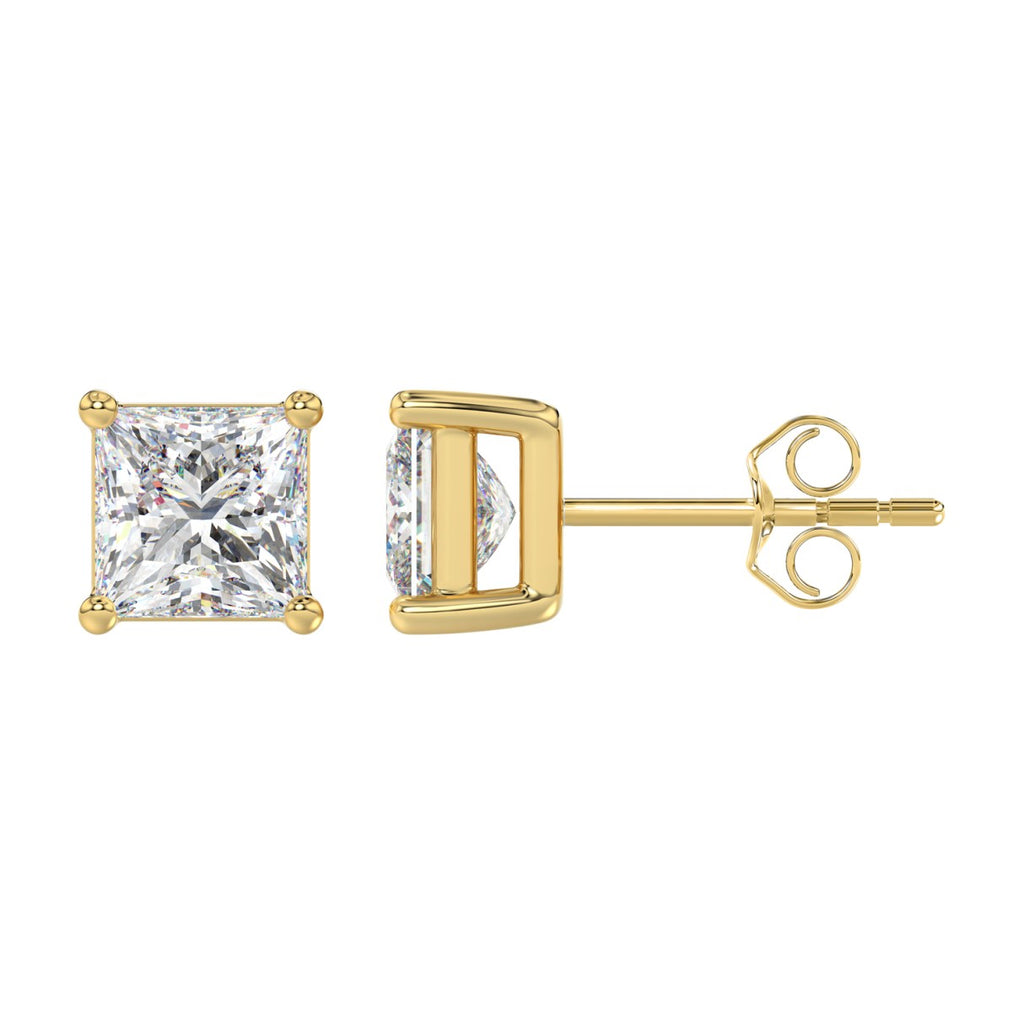 Lab Diamond 4-Prong Princess Stud Earring 14K Yellow Gold - 14K Yellow Gold - 4ct