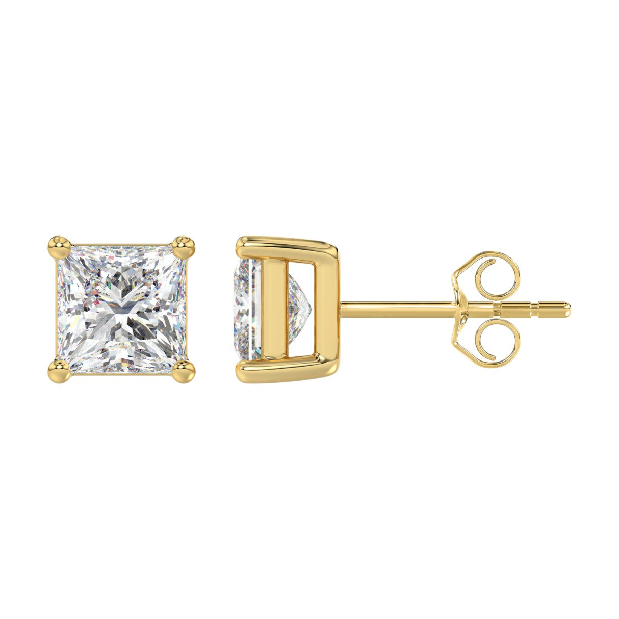 Lab Diamond 4-Prong Princess Stud Earring 14K Yellow Gold - 14K Yellow Gold - 4ct