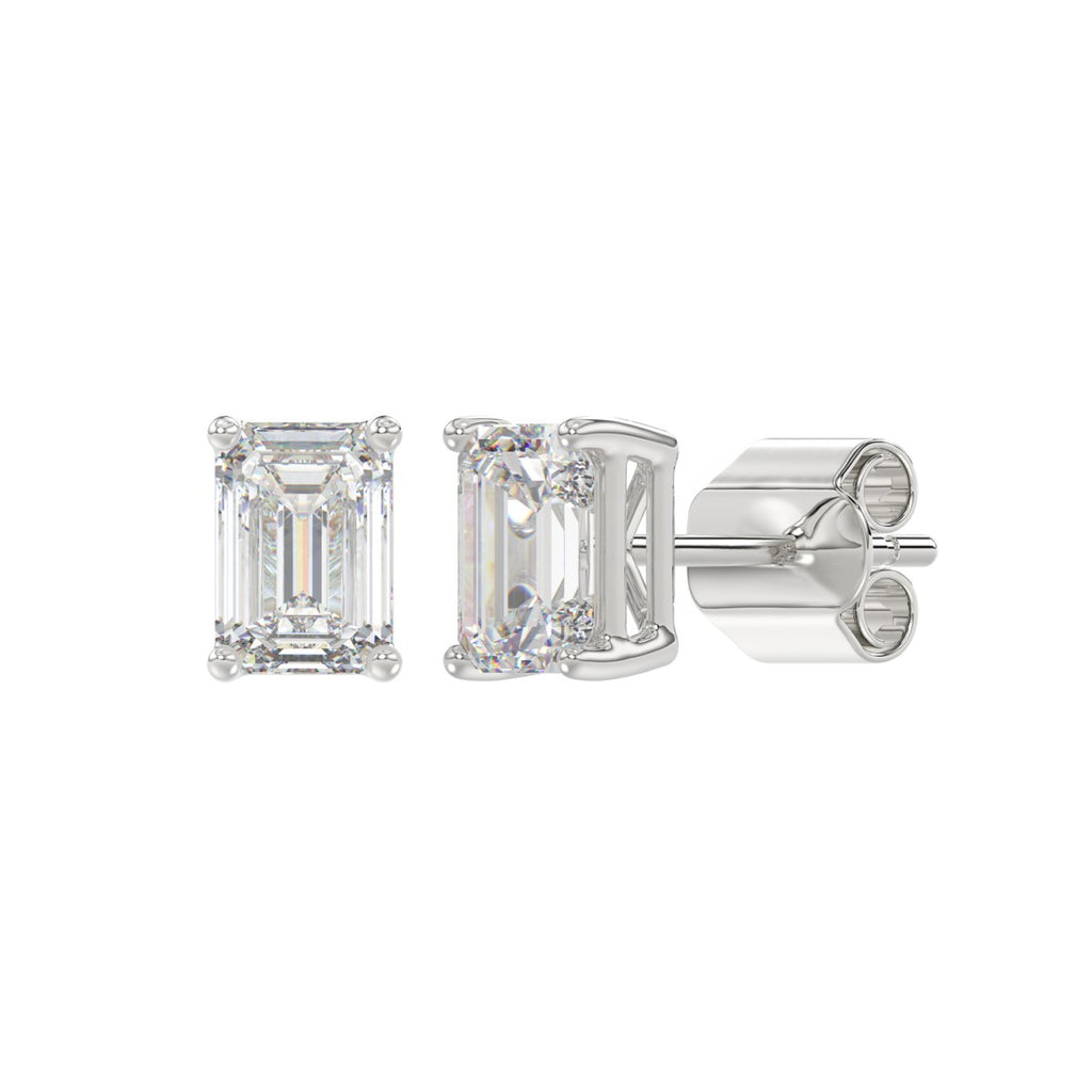Lab Diamond 4-Prong Emerald Cut Stud Earring 14K White Gold - 14K White Gold - 2ct
