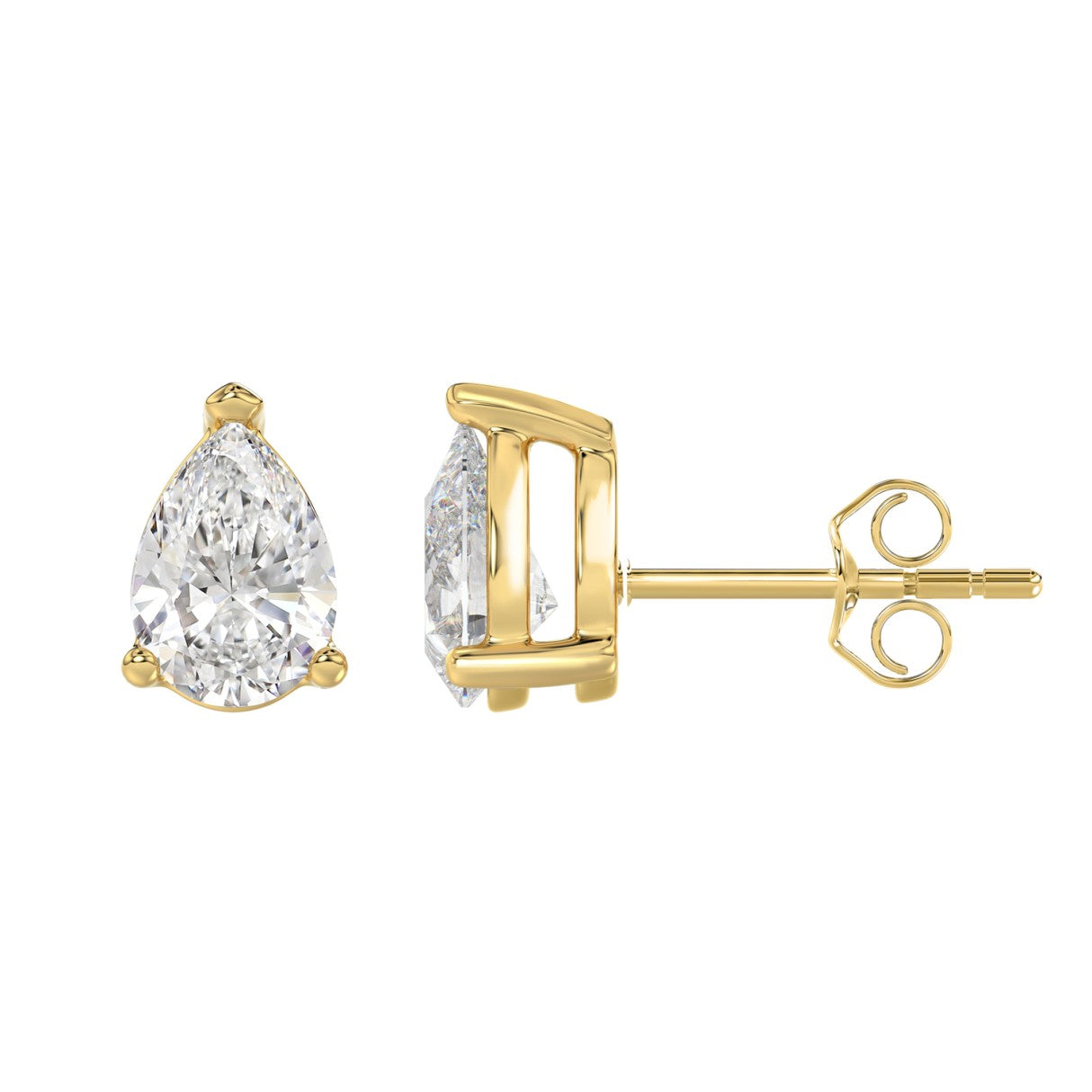 Lab Diamond 3-Prong Pear Stud Earring 10K Yellow Gold - 10K Yellow Gold - 3ct