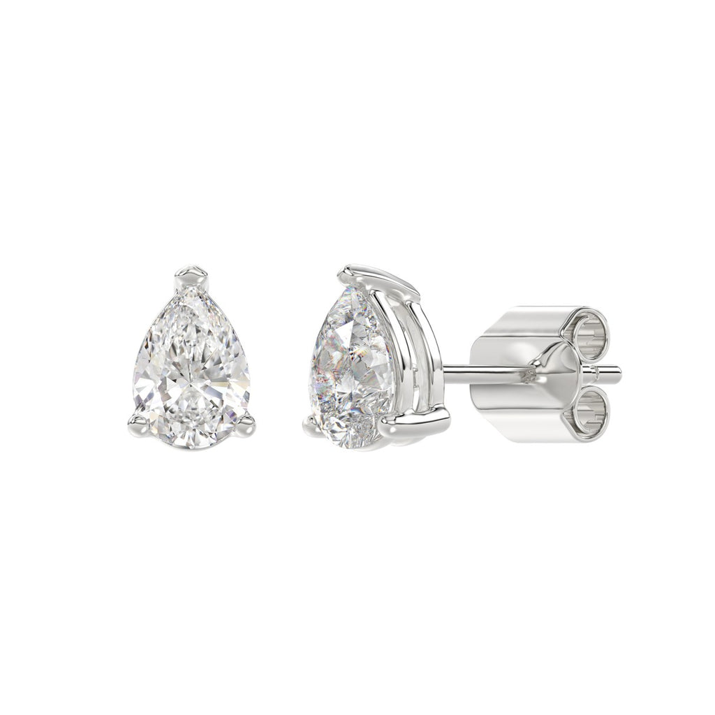Lab Diamond 3-Prong Pear Stud Earring 10K White Gold - 10K White Gold - 2ct