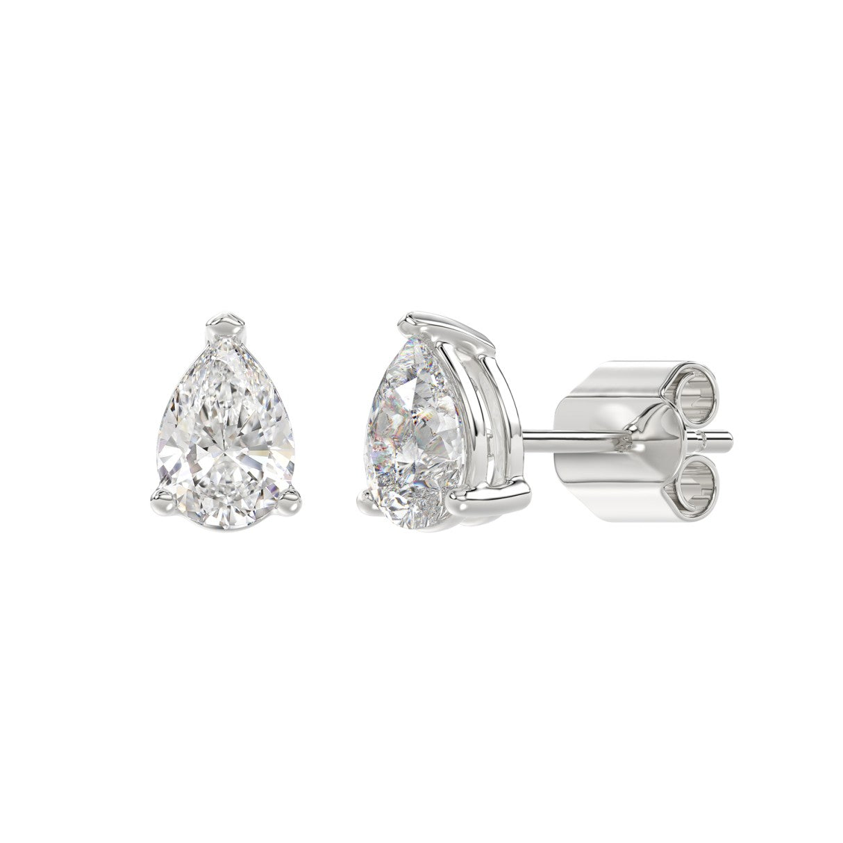 Lab Diamond 3-Prong Pear Stud Earring 10K White Gold - 10K White Gold - 2ct