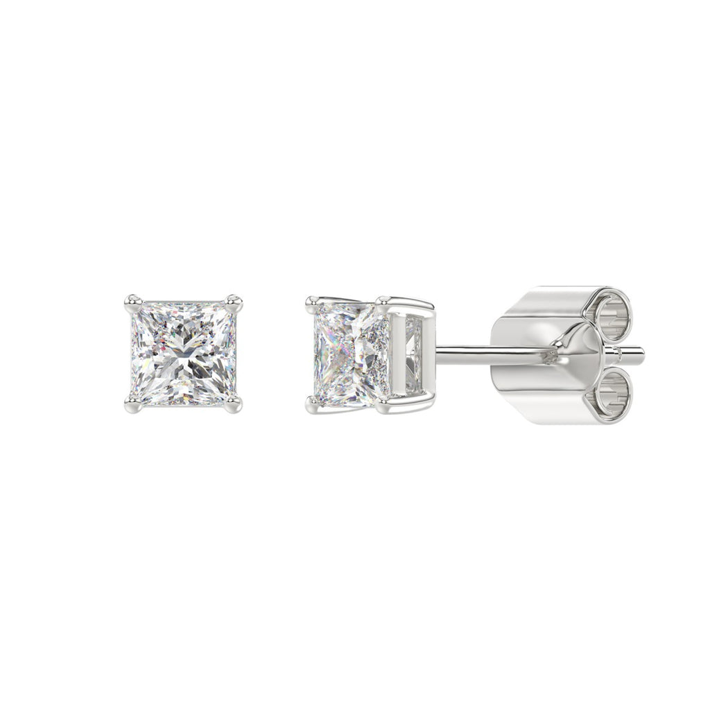 Lab Diamond 4-Prong Princess Stud Earring 10K White Gold - 10K White Gold - 1ct