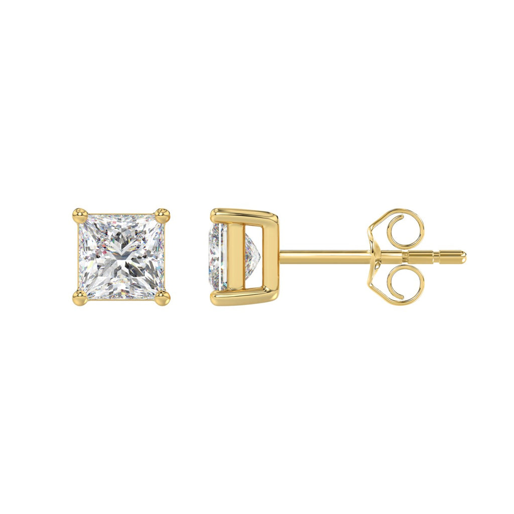 Lab Diamond 4-Prong Princess Stud Earring 14K Yellow Gold - 14K Yellow Gold - 2ct