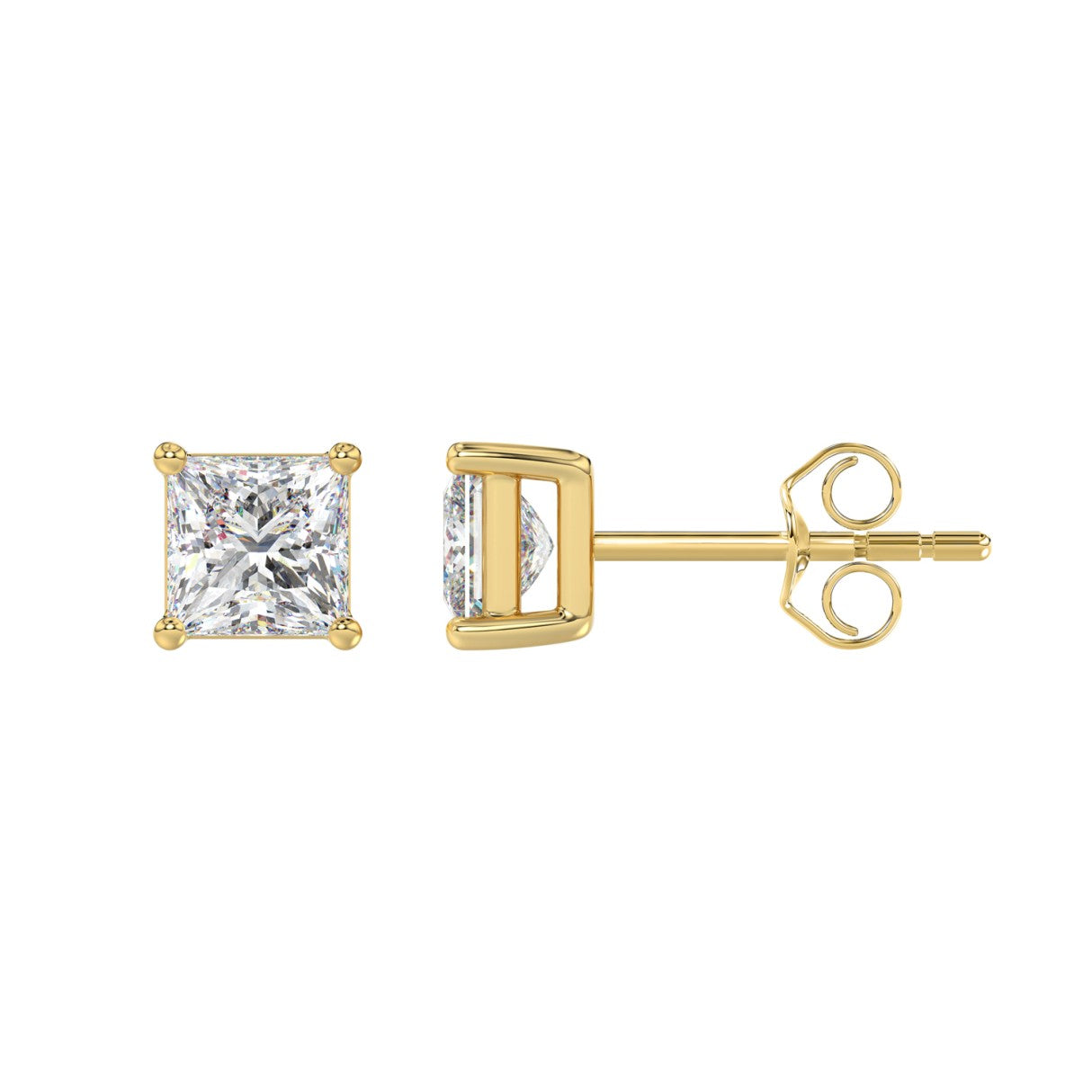 Lab Diamond 4-Prong Princess Stud Earring 14K Yellow Gold - 14K Yellow Gold - 2ct