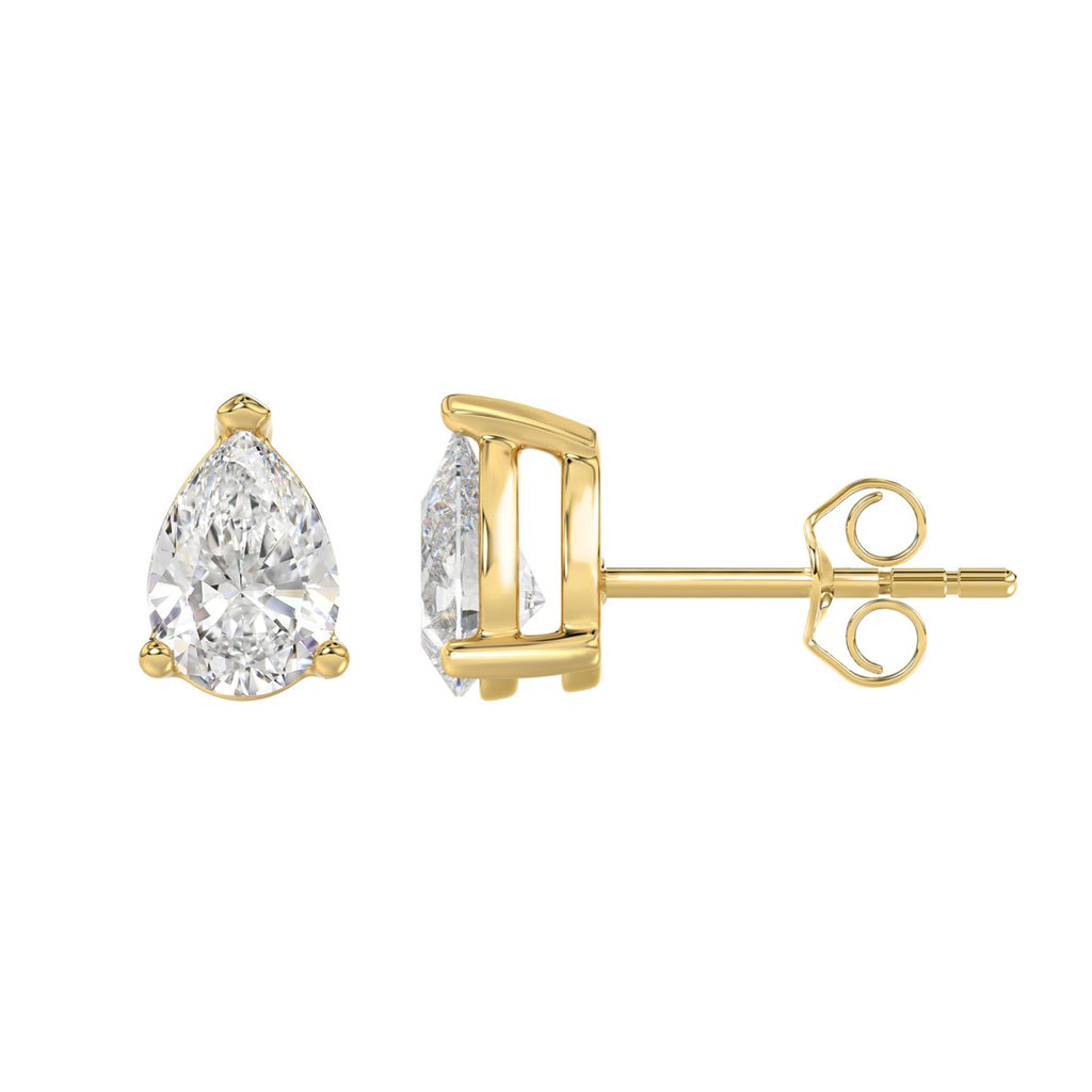 Lab Diamond 3-Prong Pear Stud Earring 14K Yellow Gold - 14K Yellow Gold - 2.5ct
