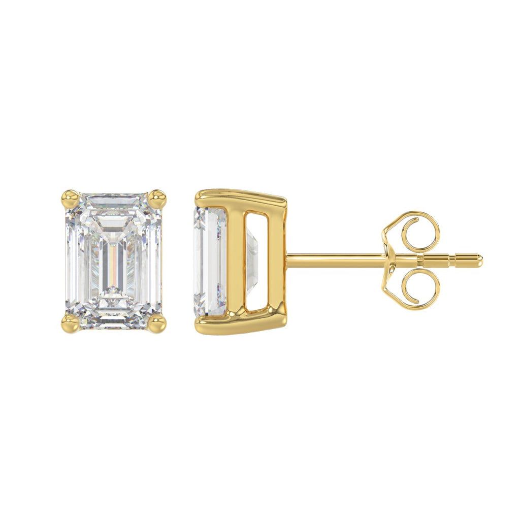 Lab Diamond 4-Prong Emerald Cut Stud Earring 14K Yellow Gold - 14K Yellow Gold - 4ct