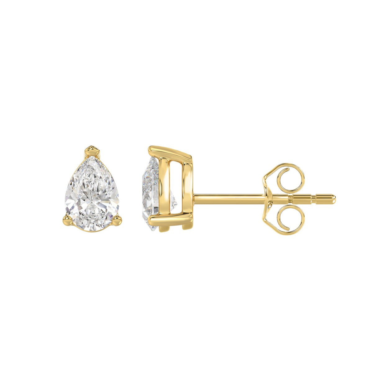 Lab Diamond 3-Prong Pear Stud Earring 10K Yellow Gold - 10K Yellow Gold - 1ct