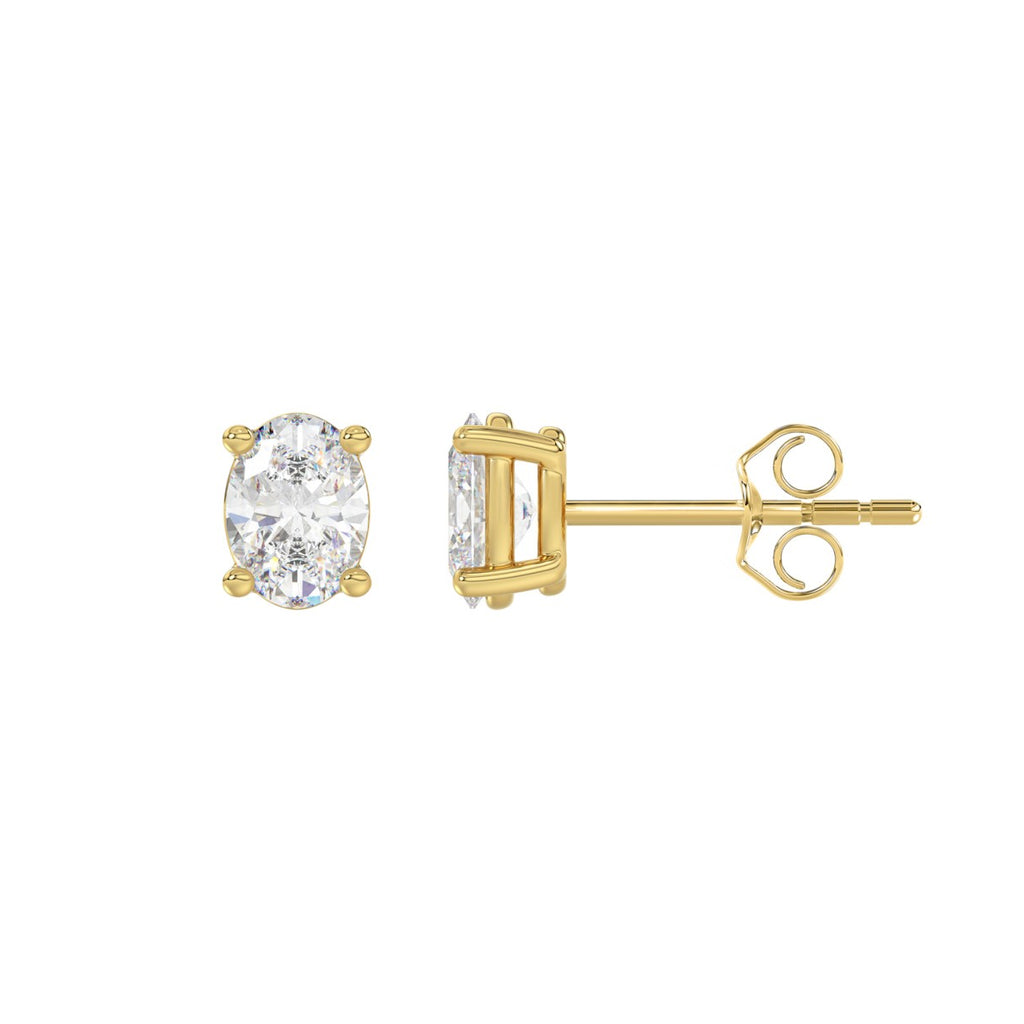 Lab Diamond 4-Prong Oval Stud Earring 10K Yellow Gold - 10K Yellow Gold - 1ct