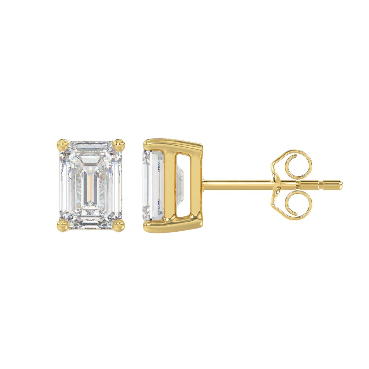 Lab Diamond 4-Prong Emerald Cut Stud Earring 14K Yellow Gold - 14K Yellow Gold - 2.5ct