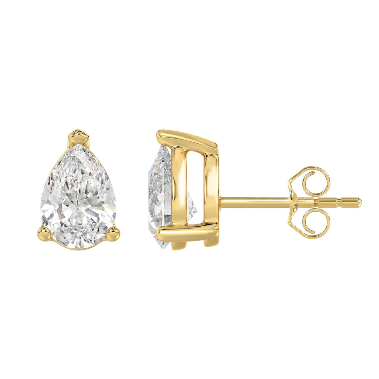 Lab Diamond 3-Prong Pear Stud Earring 10K Yellow Gold - 10K Yellow Gold - 4ct