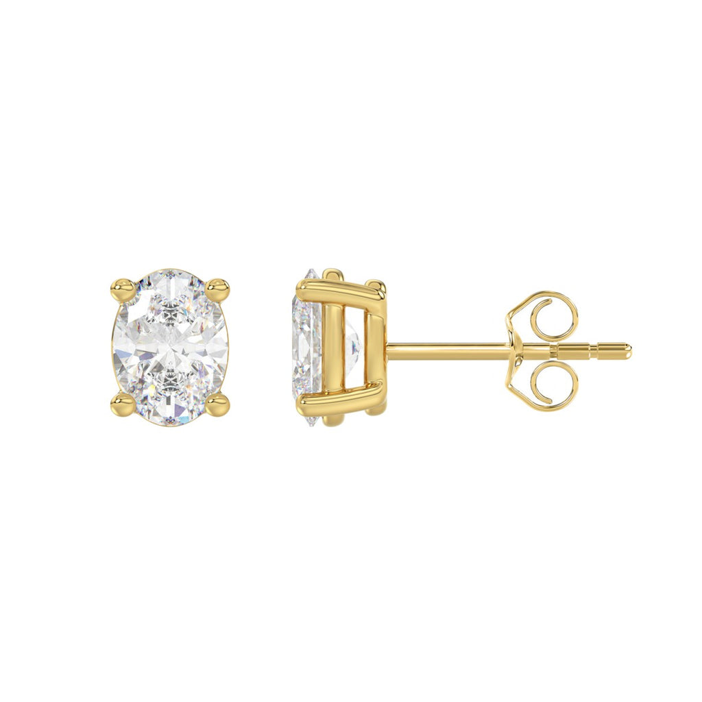 Lab Diamond 4-Prong Oval Stud Earring 14K Yellow Gold - 14K Yellow Gold - 2ct