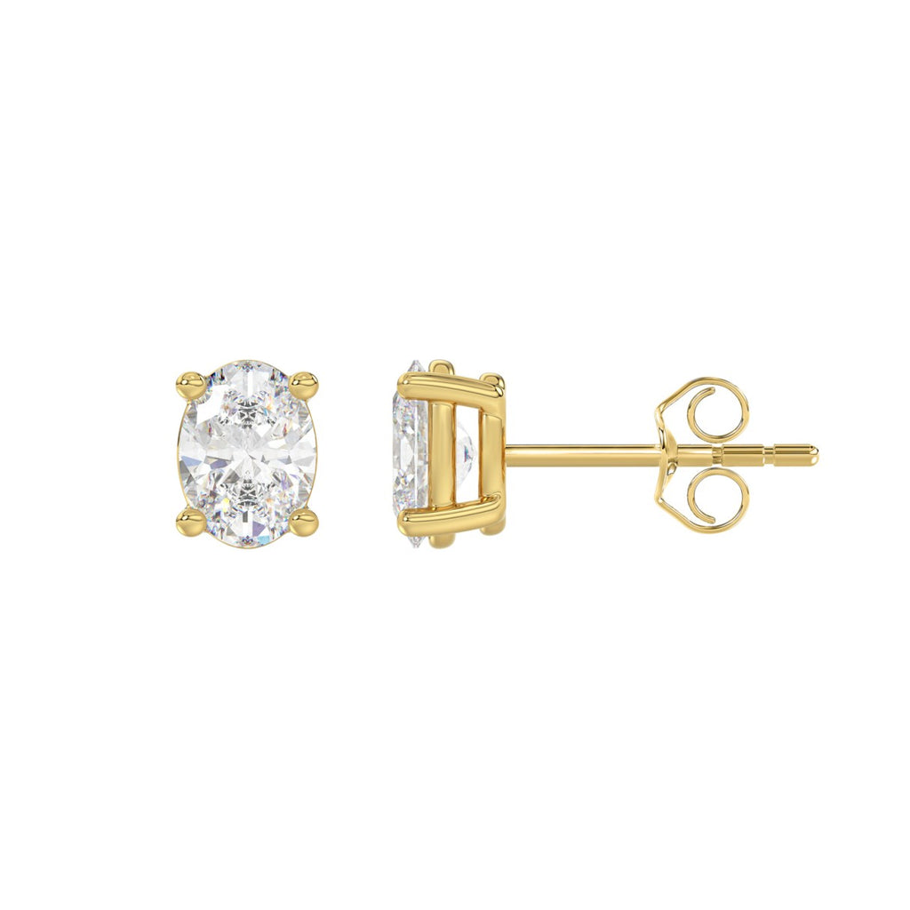 Lab Diamond 4-Prong Oval Stud Earring 10K Yellow Gold - 10K Yellow Gold - 1.5ct