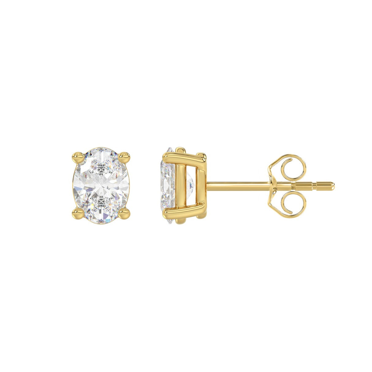 Lab Diamond 4-Prong Oval Stud Earring 10K Yellow Gold - 10K Yellow Gold - 1.5ct