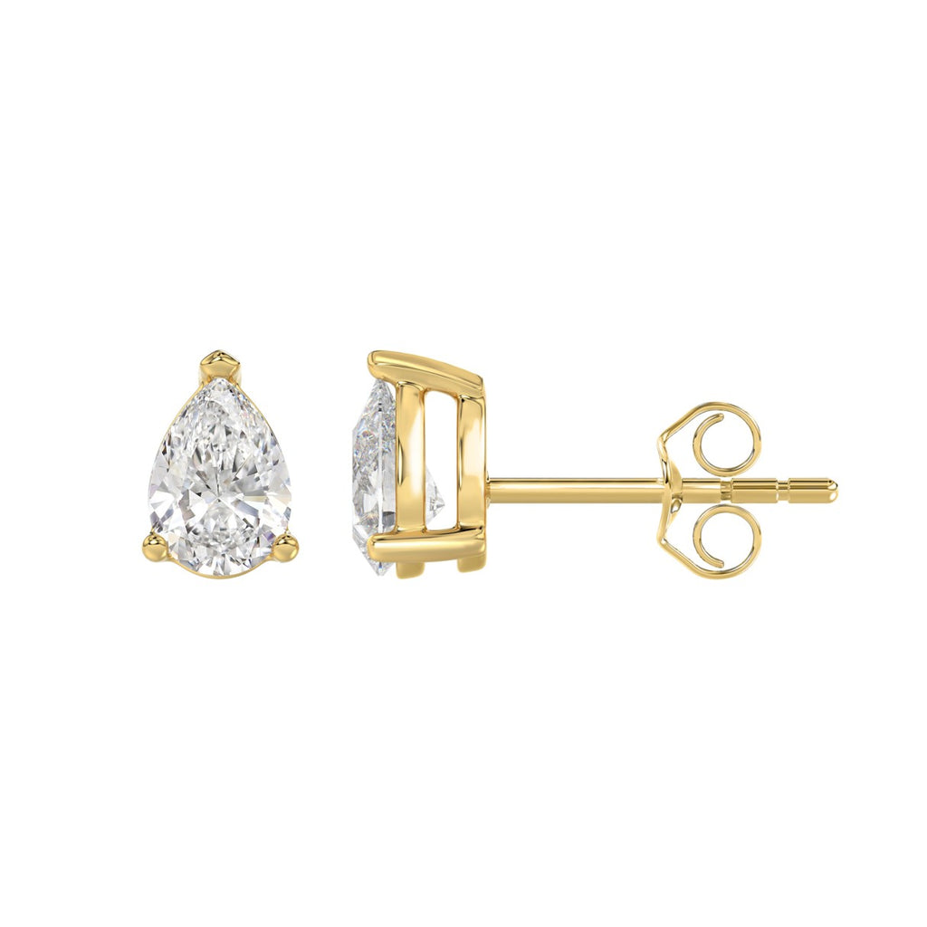 Lab Diamond 3-Prong Pear Stud Earring 10K Yellow Gold - 10K Yellow Gold - 1.5ct