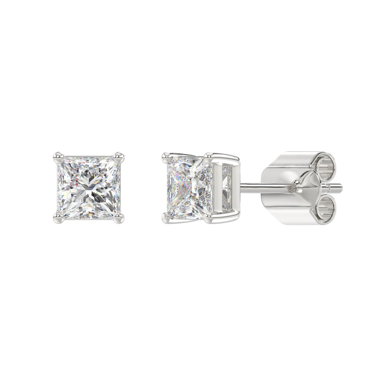 Lab Diamond 4-Prong Princess Stud Earring 14K White Gold - 14K White Gold - 2ct