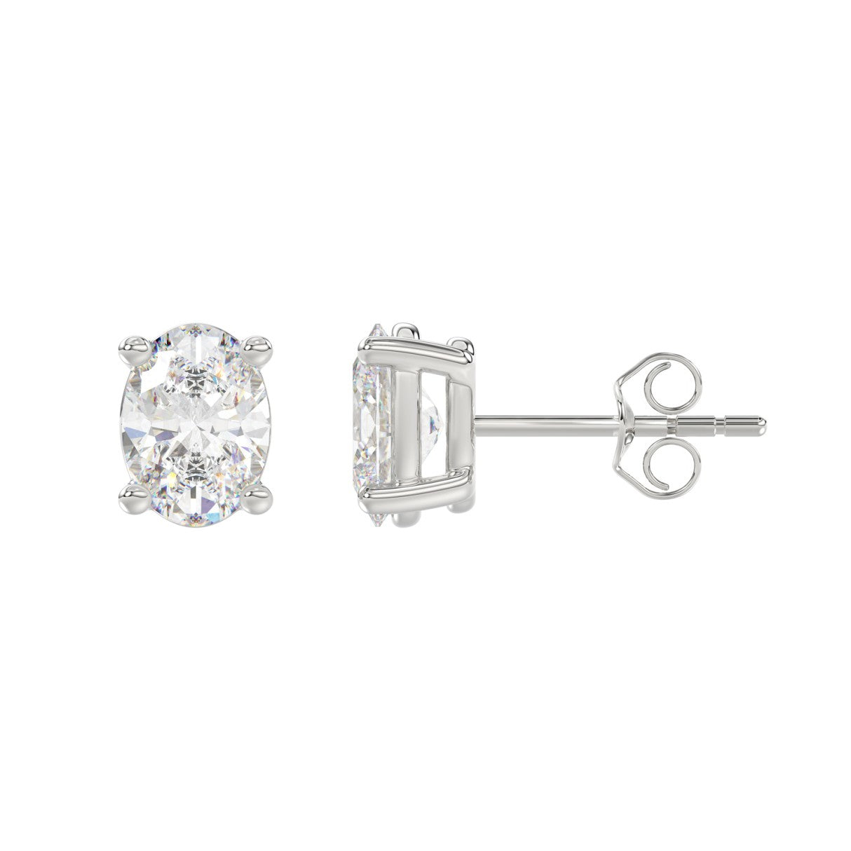 Lab Diamond 4-Prong Oval Stud Earring 10K White Gold - 10K White Gold - 2.5ct