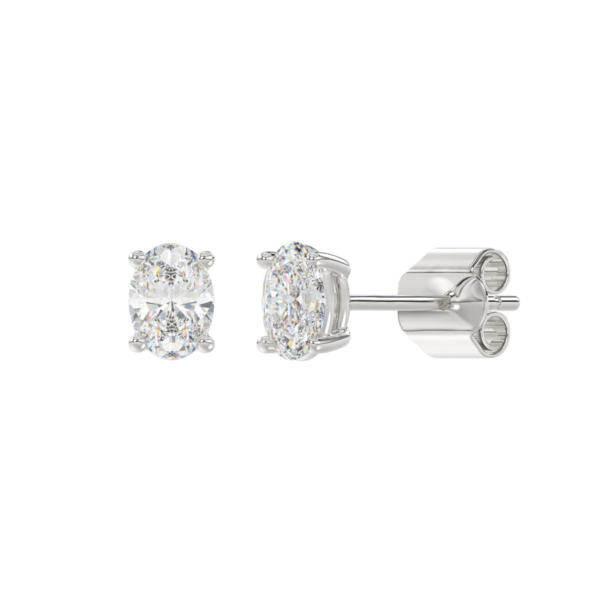Lab Diamond 4-Prong Oval Stud Earring 14K White Gold - 14K White Gold - 1ct