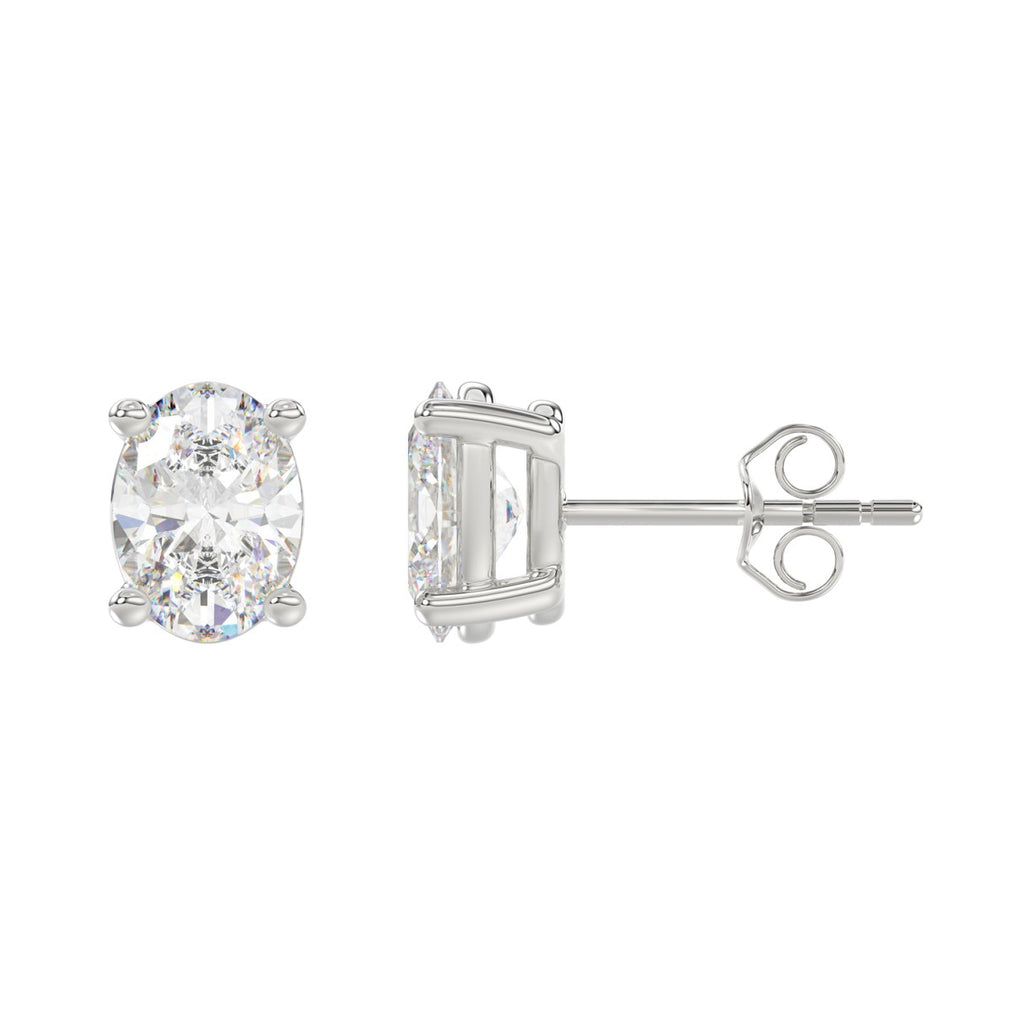 Lab Diamond 4-Prong Oval Stud Earring 10K White Gold - 10K White Gold - 4ct