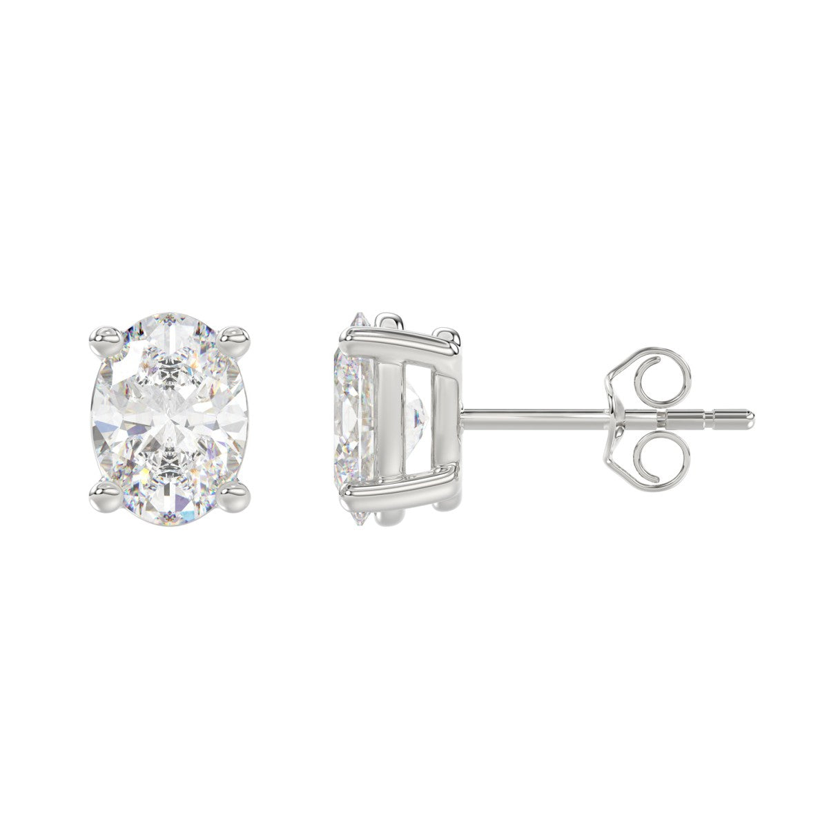 Lab Diamond 4-Prong Oval Stud Earring 10K White Gold - 10K White Gold - 4ct