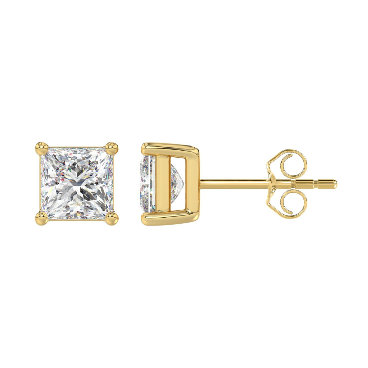 Lab Diamond 4-Prong Princess Stud Earring 10K Yellow Gold - 10K Yellow Gold - 3ct