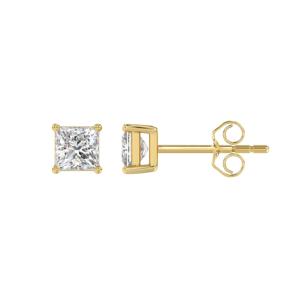 Lab Diamond 4-Prong Princess Stud Earring 14K Yellow Gold - 14K Yellow Gold - 1ct