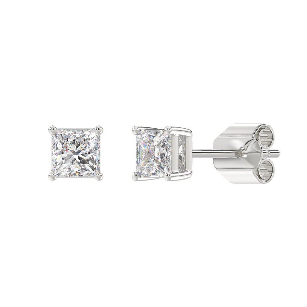 Lab Diamond 4-Prong Princess Stud Earring 14K White Gold - 14K White Gold - 1.5ct